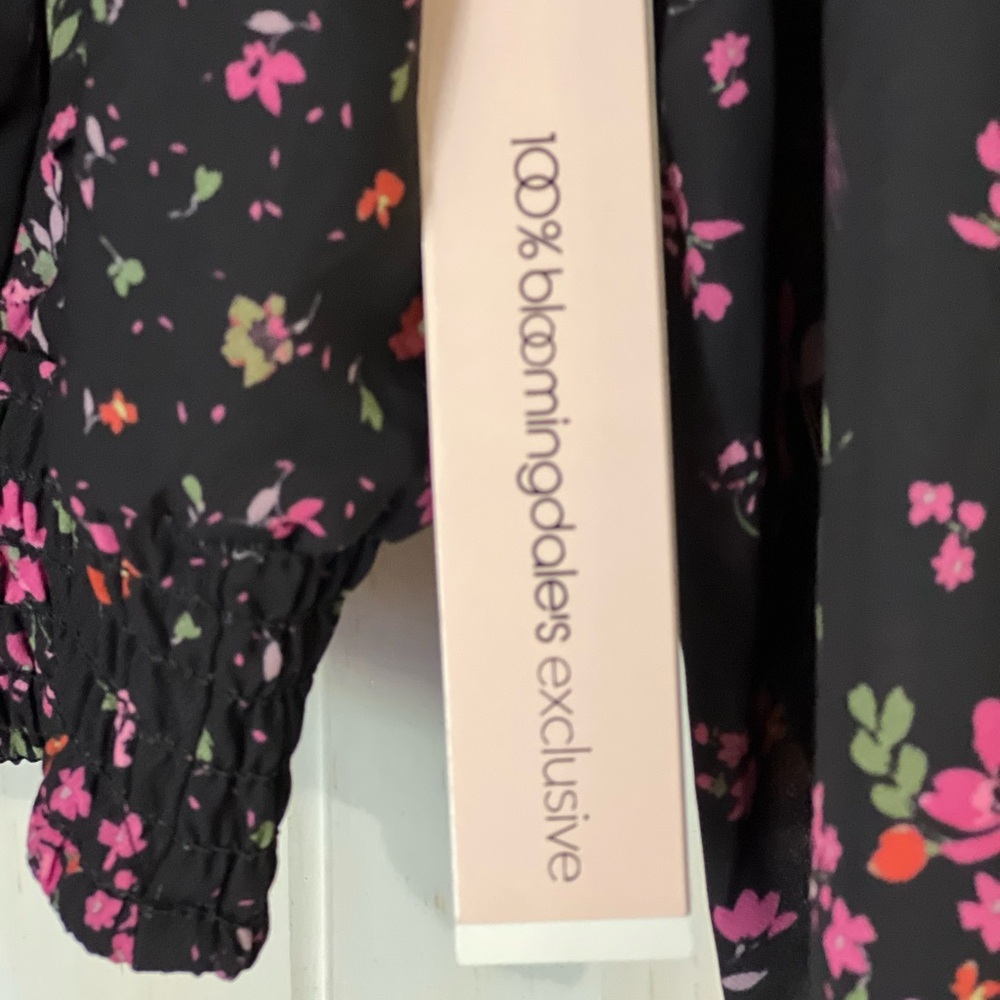 Bloomingdale's Black Floral Blouse with Ruffles - Picture 4 of 5